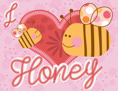 图矢量可爱的蜜蜂与花朵与背景图片