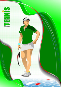 女子网球选手海报。desi 的彩色的矢量插图