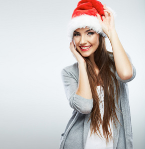 圣诞老人的帽子的女人的画像