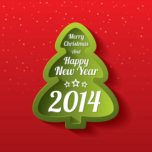 快乐圣诞绿树贺卡。2014