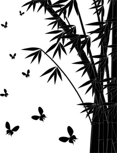 竹子和小蝴蝶剪影