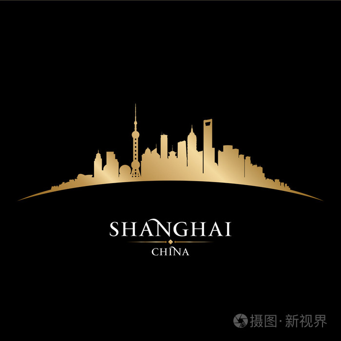 上海中国城市天际线轮廓黑色背景