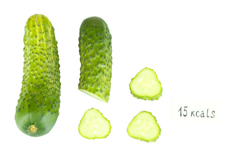 卡路里含量的孤立在白色的黄瓜图片