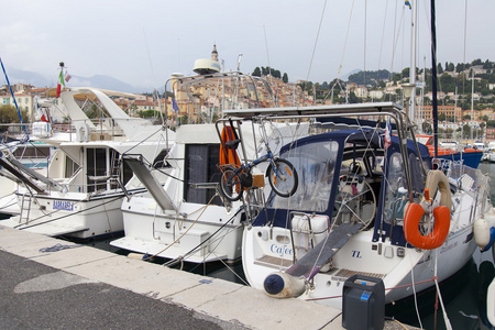 Azur, Menton, 15 October 2013. View of the bay and the many yach