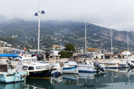 Azur, Menton, 15 October 2013. View of the bay and the many yach