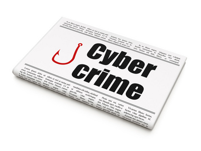 保护新闻概念 报纸与网络犯罪和渔钩