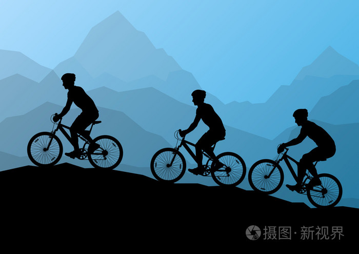 活跃的男性骑自行车自行车骑手在野生山自然土地