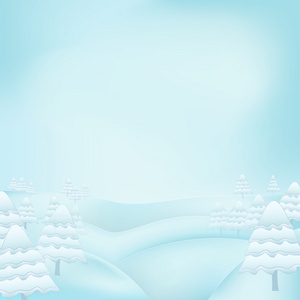 方形冬季景观与雪山和枞树矢量视图