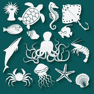 海洋动物和鱼类图标