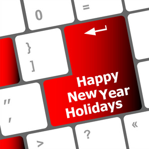 快乐的新年假期按钮上的计算机键盘键