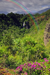 opeka 瀑布景观场景在考艾岛的彩虹