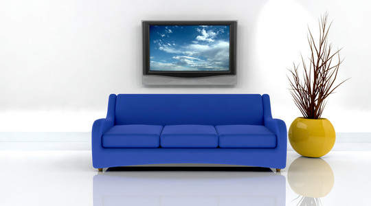 沙发和电视的 3d 呈现器