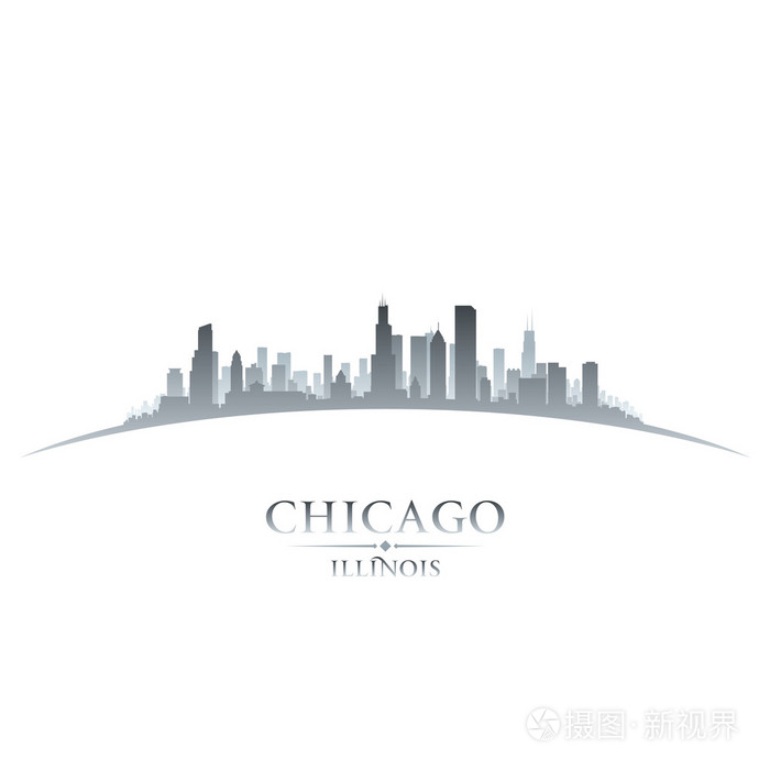 芝加哥伊利诺斯州城市天际线轮廓白色背景