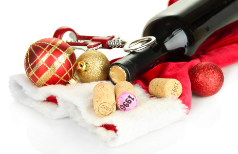 新的一年玩具上白色孤立的葡萄酒瓶塞