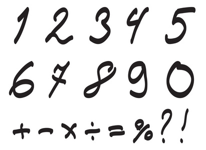 矢量字体手写的蹒跚学步，阿拉伯数字集