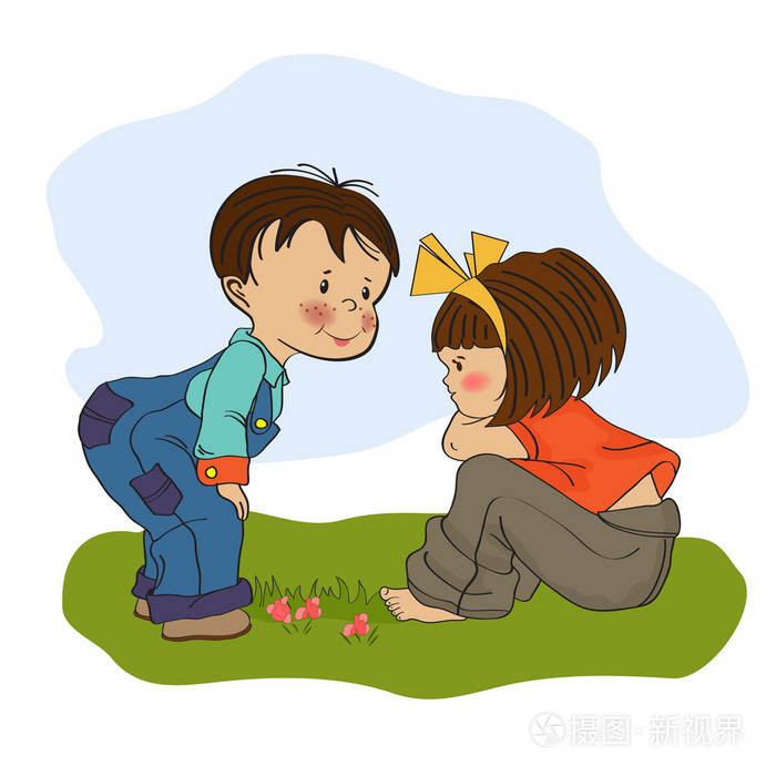 小男孩和小女孩一起玩