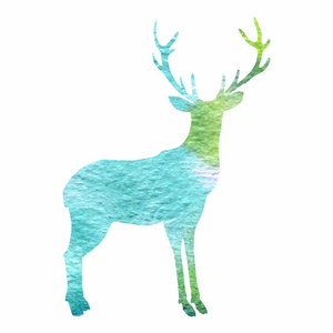 白色衬底上分离的水彩画式矢量鹿剪影