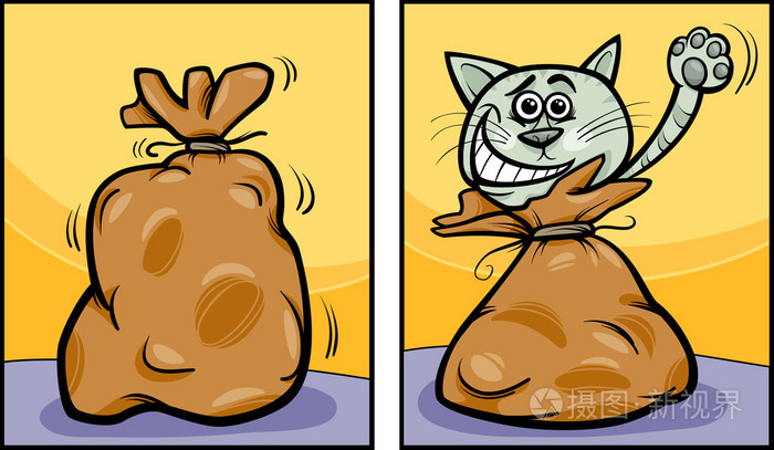 让猫从袋子卡通出来