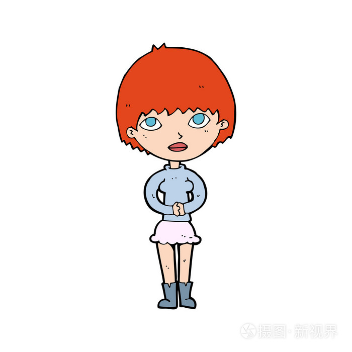 卡通女人耐心等待
