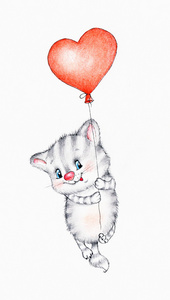 可爱的小猫咪在气球飞行