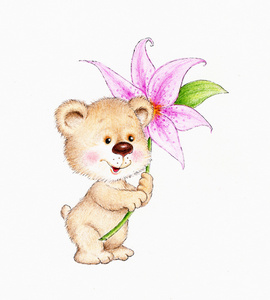 泰迪熊与花