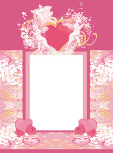爱神与花卉帧的快乐情人节老式刷卡