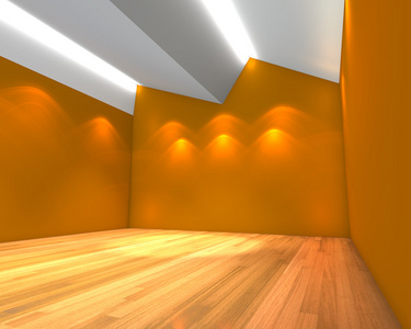 橙色的空房间墙体与天花板锯齿