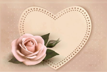复古贺卡与粉红色的玫瑰和心。情人节那天。v