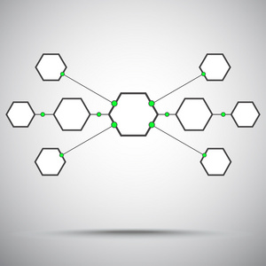 九个六角形细胞的连接。灰绿色