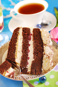 巧克力和樱桃果子奶油蛋糕 piece