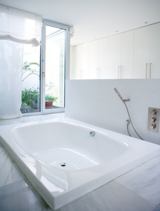 现代白宫浴室浴缸与庭院天窗