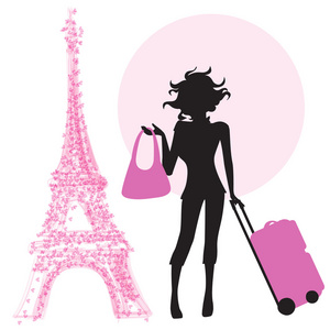 在巴黎的手提箱的女人