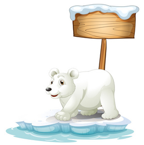 木制招牌下面的白色北极熊