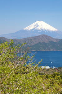 在冬季的富士山和阿希湖