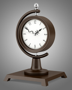 灰色的背景上孤立的棕色的老式桌子时钟