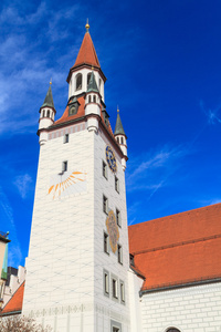 慕尼黑，与塔，巴伐利亚，德国的旧市政厅。