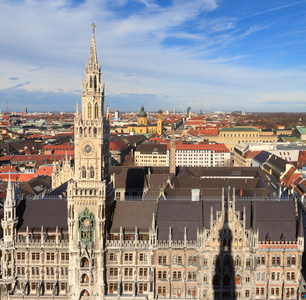 慕尼黑，玛利亚，巴伐利亚，德国的哥特式市政厅。