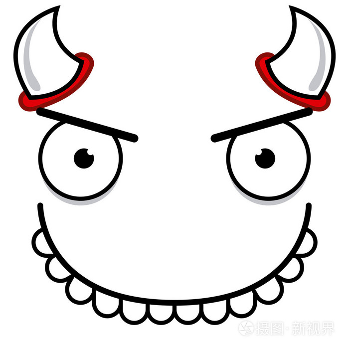 矢量可爱的卡通恶魔微笑的脸
