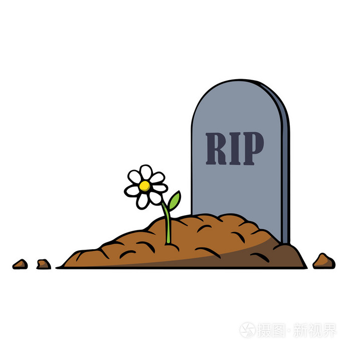 卡通坟墓墓碑与花矢量图