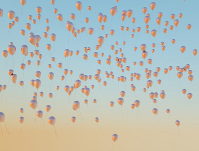 许多金色气球飞上天空