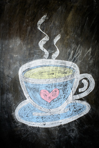 素描粉笔杯咖啡和茶在水泥墙上