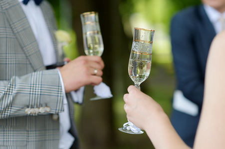 新郎和新娘举行香槟杯图片