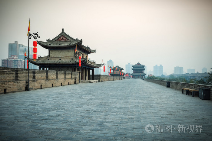 西安的古城墙上的风景