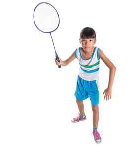 年轻的女孩打羽毛球