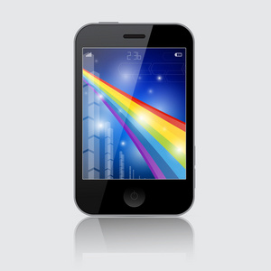 智能手机矢量图和抽象彩虹主题在灰色的背景上