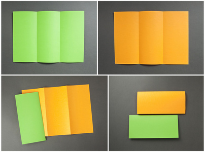 空白的橙色和绿色折叠纸传单