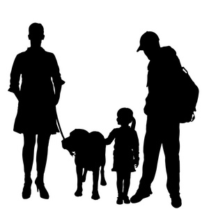 家庭与狗的向量轮廓