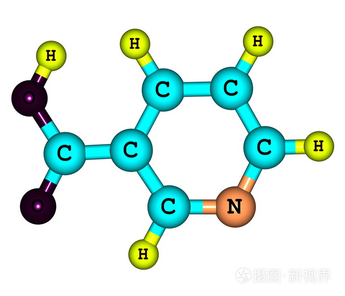烟酸(b3) 分子结构在白色背景上