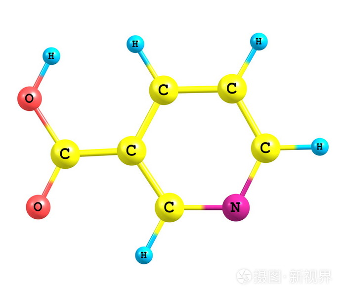 烟酸(b3) 分子结构在白色背景上