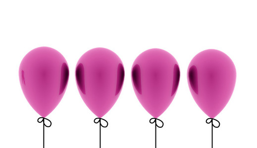 四个紫色气球呈现孤立